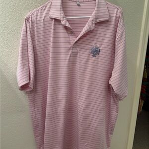 Peter Millar Light Pink Polo with Stripes Detroit Golf Club